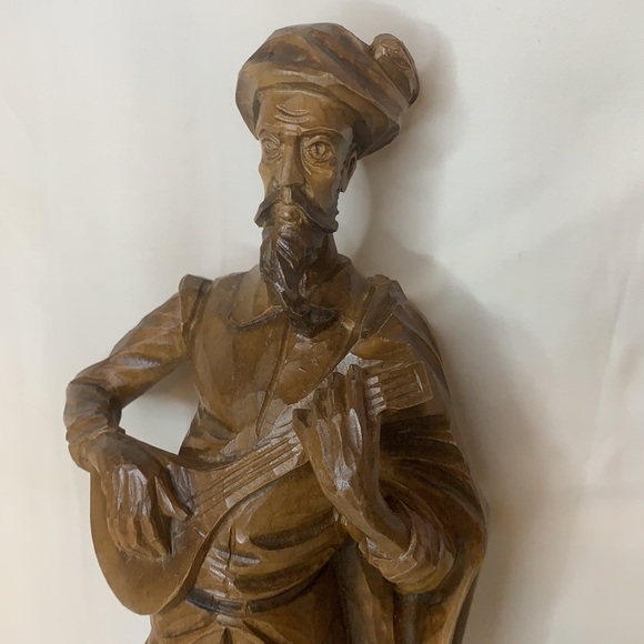 Large vintage hand carved wooden figure with instrument - Picture 11 of 16